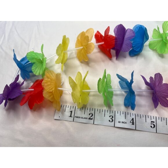 12 Hawaiian Luau Party Flower Leis Multicolor & Purple Plastic & Fabric 21 Inch - Picture 5 of 5
